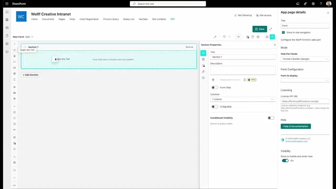 FormsFx: A Drag-and-Drop SharePoint Form Builder with Rules, Formulas, and Cascading Dropdowns