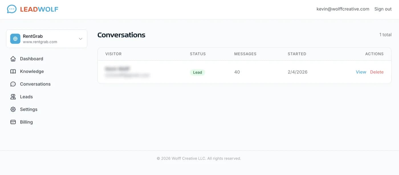 Conversation History - Review all chat conversations with visitors