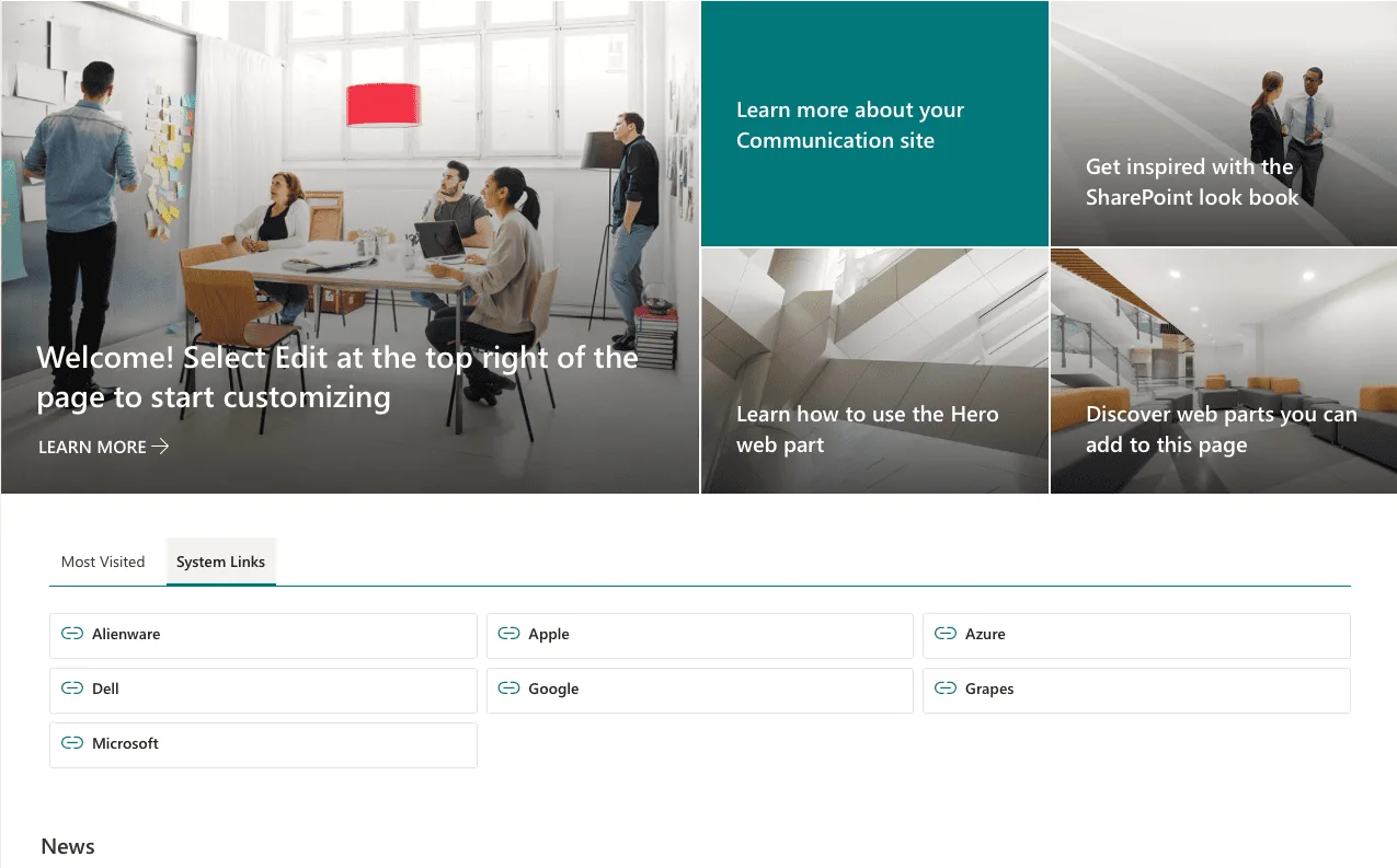 Card grid layout with links organized by category tabs
