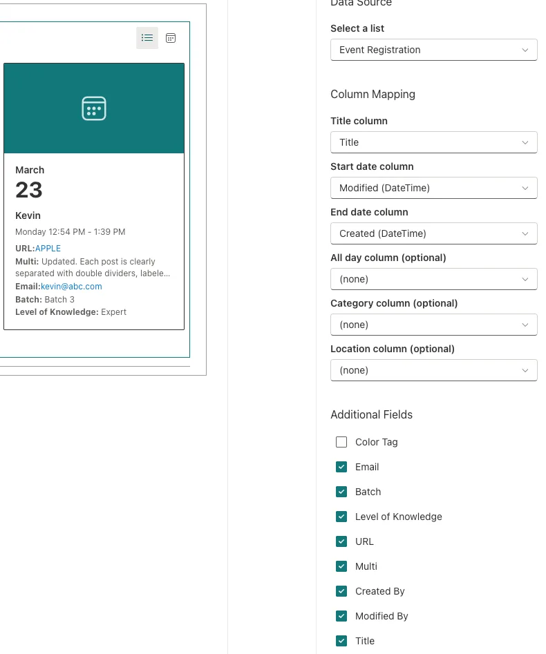 Property pane data source and column mapping configuration